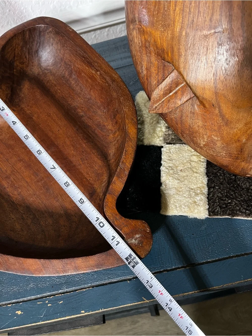 Vintage Hand-Carved Wooden Apple 🍎 Bowl with Sword 🗡️